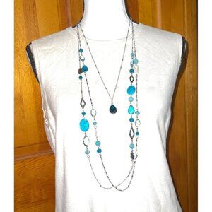 1946  Triple Strand Blue Glass Necklace -- 40" -- NWTS